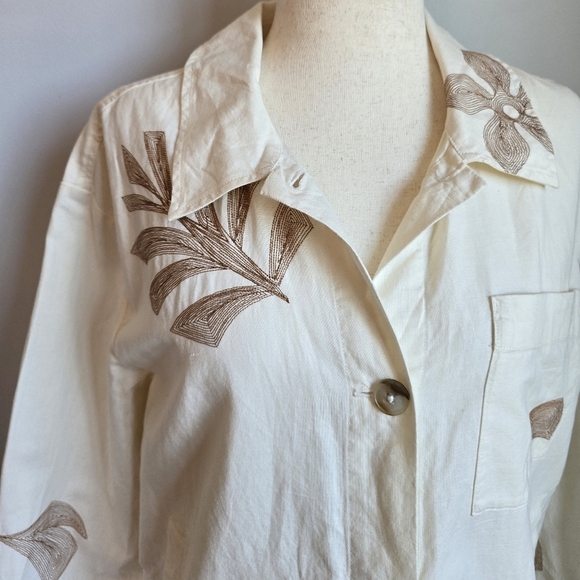 Madewell New Cream Embroidered Linen Tropical Floral Shirt Jacket Size Large - Picture 6 of 15